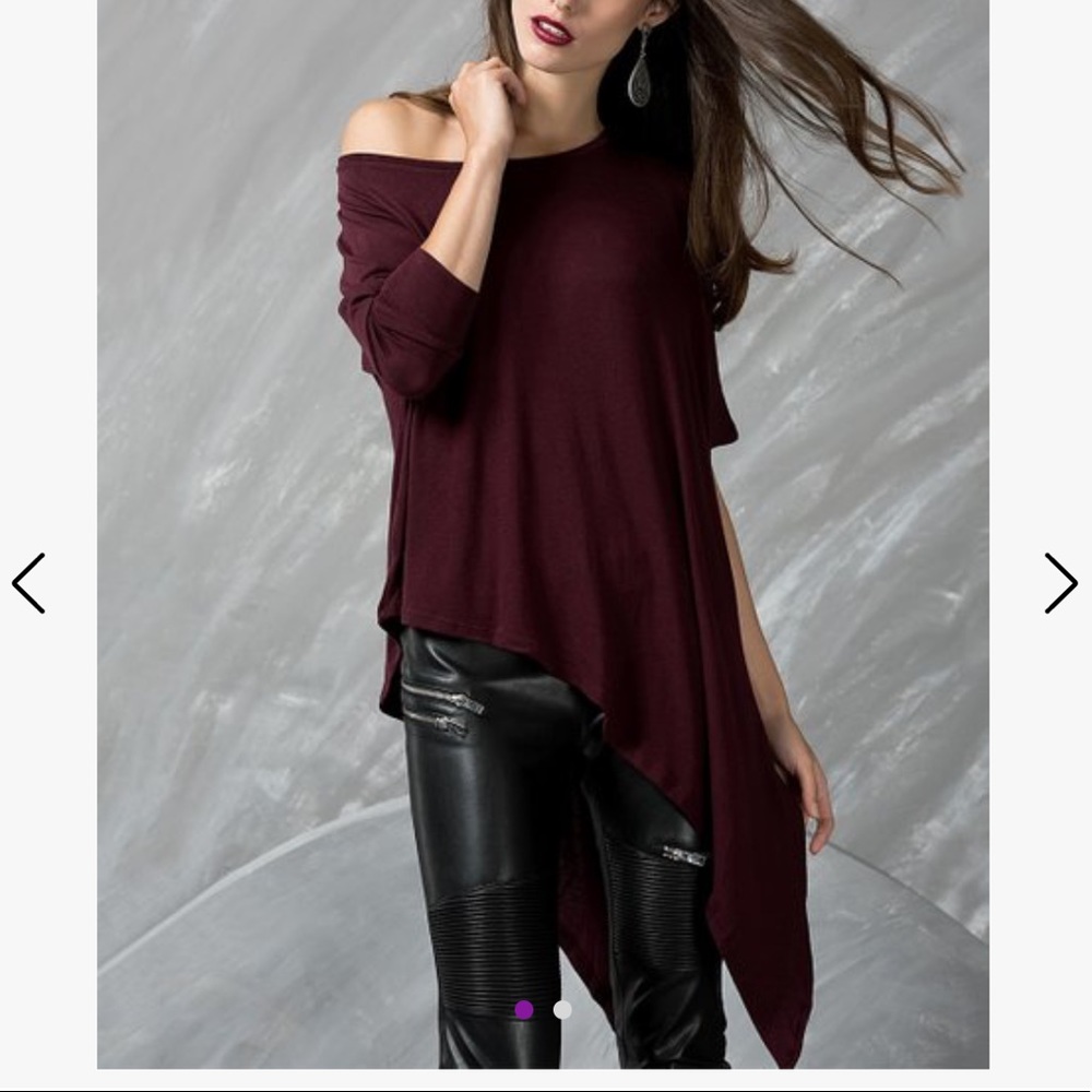 Burgundy Asymmetrical Off-Shoulder Blouse - Women